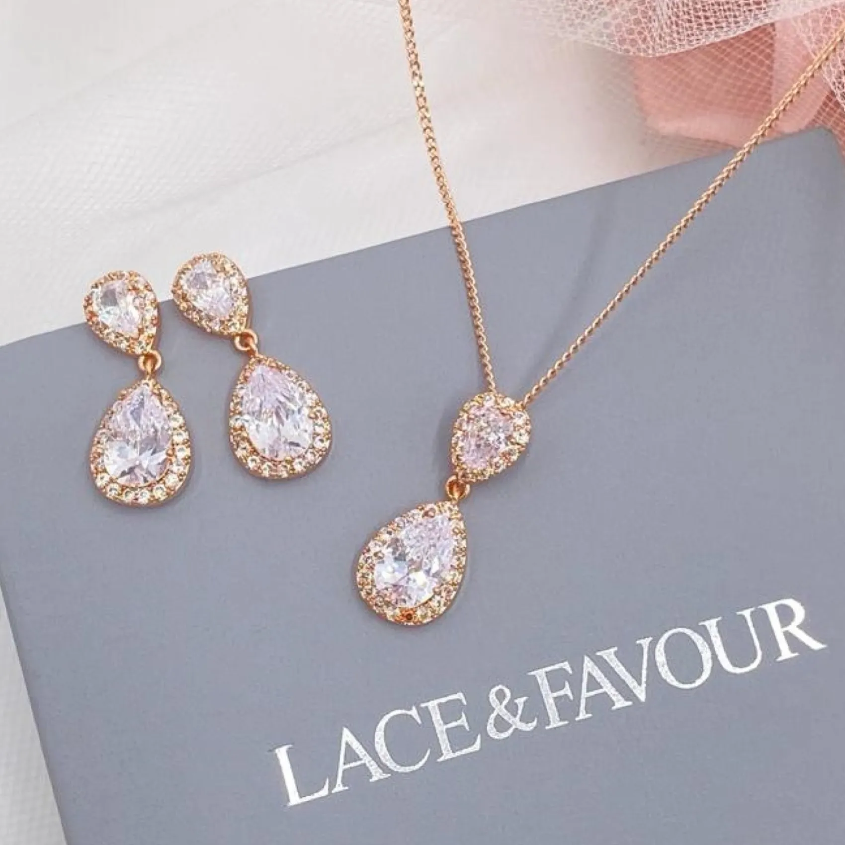 Lace & Favour Mother Of The Groom Gifts | Mother Of The Bride Gifts*Zara Rose Gold Teardrop Crystal Wedding Jewellery Set