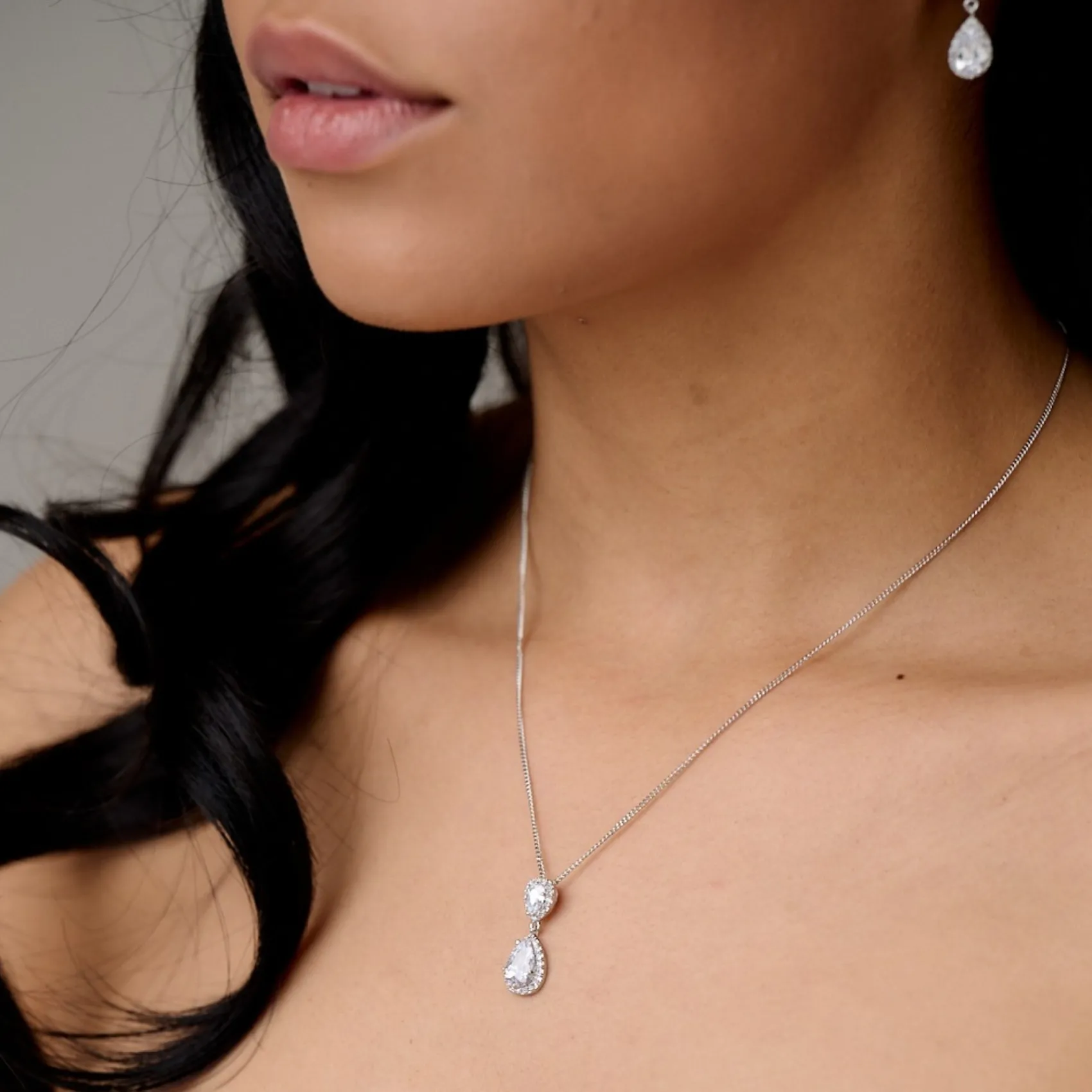 Lace & Favour Silver Prom Jewellery | Prom Jewellery Sets*Zara Silver Teardrop Crystal Wedding Jewellery Set