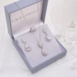 Lace & Favour Silver Prom Jewellery | Prom Jewellery Sets*Zara Silver Teardrop Crystal Wedding Jewellery Set
